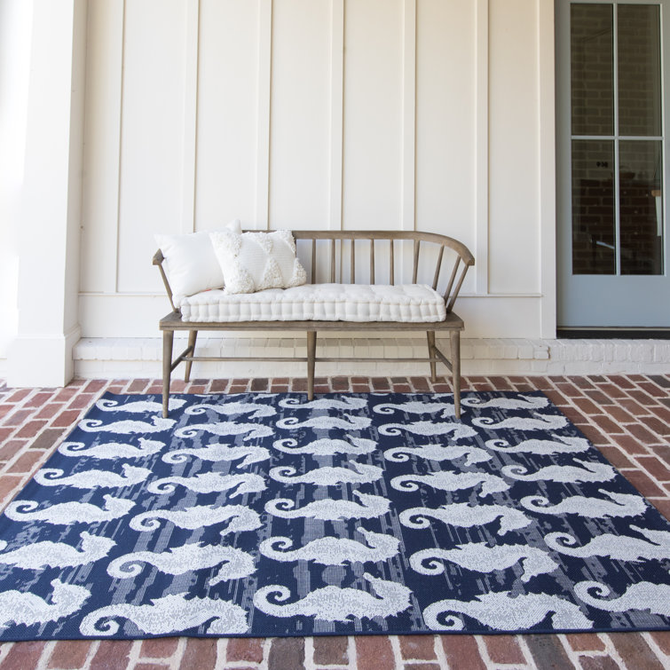 Highland Dunes Gonsales Animal Print Navy Blue Indoor/Outdoor Area Rug